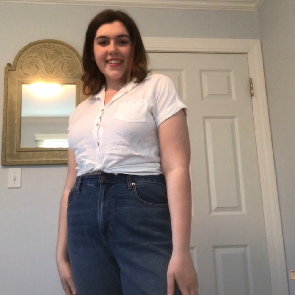 Sim & Sam // White Button Down Cropped Shirt